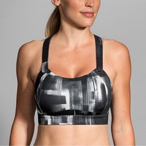 Brooks Moving Comfort Adjustable Rebound Racer Sports Bra Size 40DD Gray black